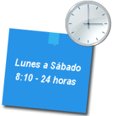 Horario de Lunes a Sabado de 8:10 a 24 horas